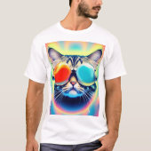 T-shirt Psychédélique folle Psychédélique Kitty Chat Blanc (Devant)