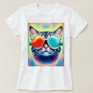 T-shirt Psychédélique folle Psychédélique Kitty Chat Blanc