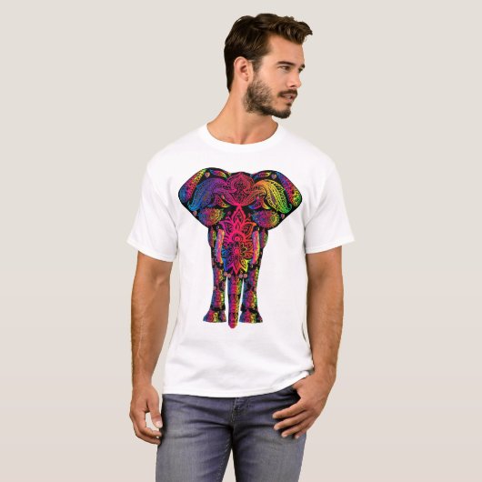 T-shirt psychédélique indou coloré d'éléphant de (Devant entier)