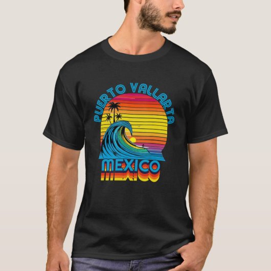 T-shirt Puerto Vallarta Mexico Retro Throwback Surf & Beac (Devant)