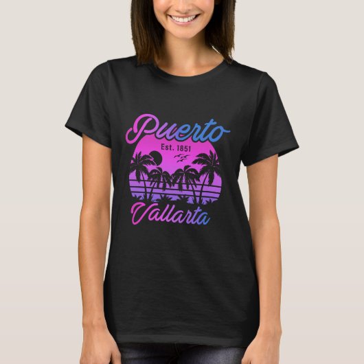 T-shirt Puerto Vallarta Retro Sunset 80s Palm Trees T-Shi (Devant)