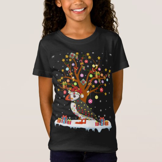 T-Shirt Puffin Bird Xmas LighTree Père Noël Puffin Christ (Devant)