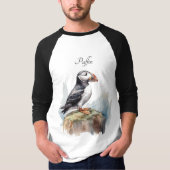 T-shirt Puffin sur une aquarelle rocheuse, personnalisé (Devant)
