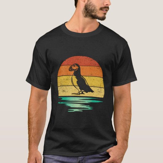 T-shirt Puffin vintage Oiseau Retro Puffin Sunset (Devant)