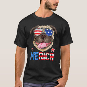 T-shirt Pug 4th Of July Merica American Flag Patriotic Dog