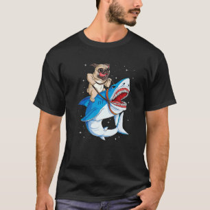 T-shirt Pug à cheval sur Requin Jawsome Chien Hommes Espa
