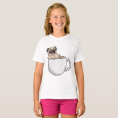 T-shirt Pug avec une tasse de café (Devant entier)
