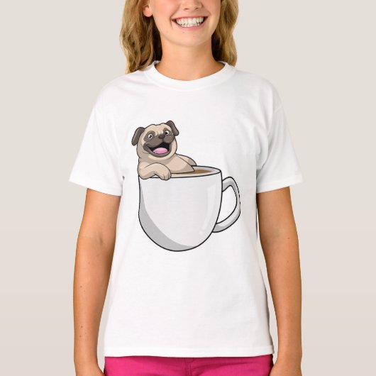 T-shirt Pug avec une tasse de café (Devant)