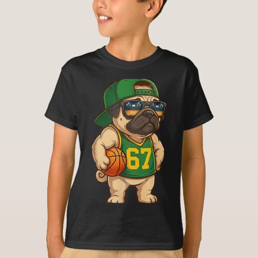 T-shirt Pug Basketball Dog 67 Gen Alpha Slang Srts Men Boy (Devant)