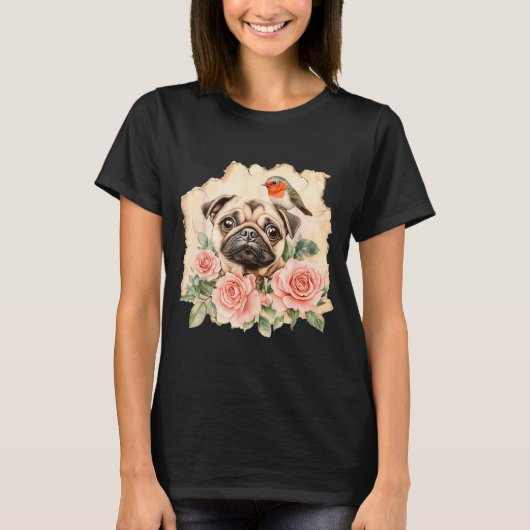 T-shirt Pug bird cute dog funny pug  (Devant)