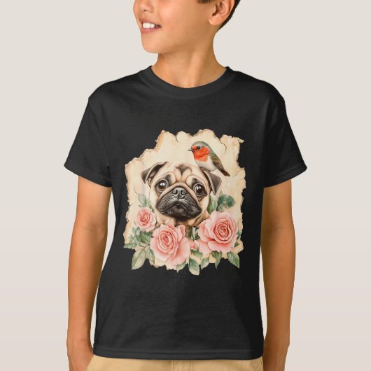 T-shirt Pug bird cute dog funny pug (Devant)