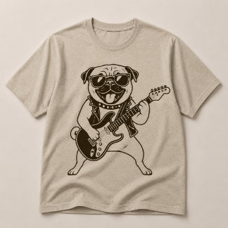 T-shirt Pug Chien Rockstar Heureux Jouant de la Guitare Él