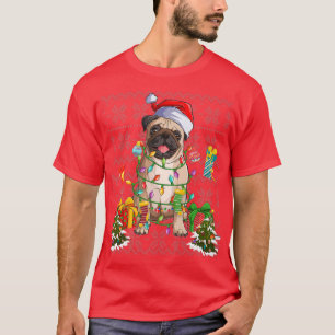 T-shirt Pug Christmas Tree Lights Cute Dog Owner Xmas