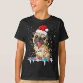 T-shirt Pug Christmas Tree Lights Santa Dog Xmas (Devant)