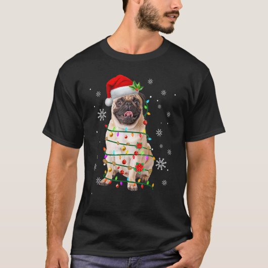 T-shirt Pug Christmas Tree Lights Santa Dog Xmas  Boys Pug (Devant)