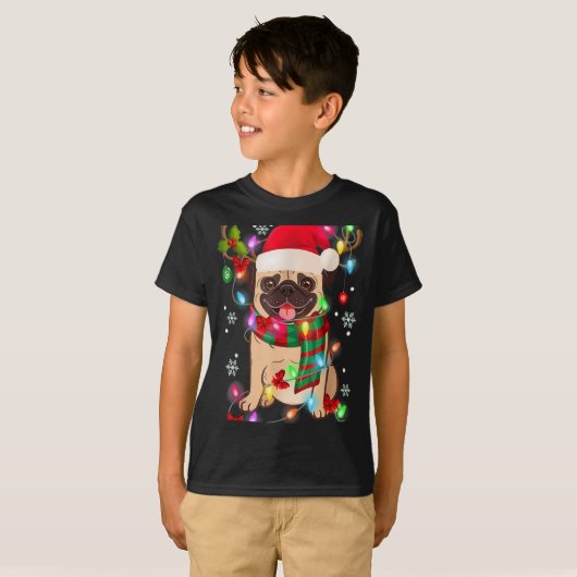 T-shirt Pug Christmas Tree Lights Santa Dog Xmas Boys Pugm (Devant entier)