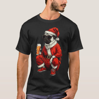 T-shirt Pug Cool Santa Bière Noël Vacances