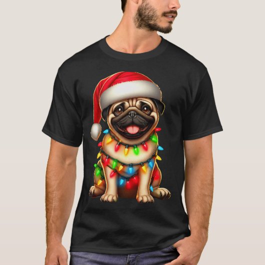 T-shirt Pug Dog Christmas Tree Lights Santa Xmas Pajama Do (Devant)