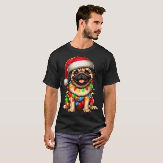 T-shirt Pug Dog Christmas Tree Lights Santa Xmas Pajama Do (Devant entier)