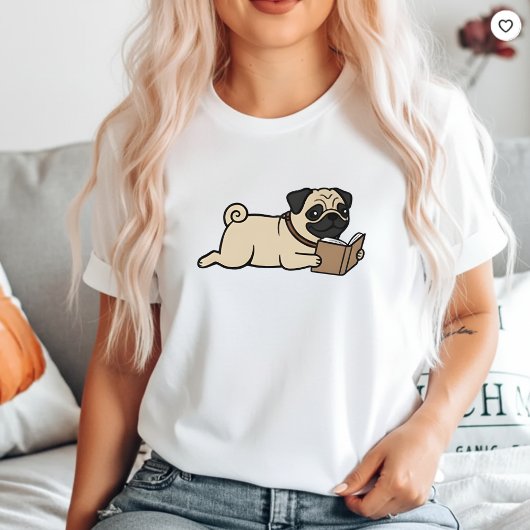 T-shirt Pug Dog Reading Tee Funny Pug Mom   Dog reading
