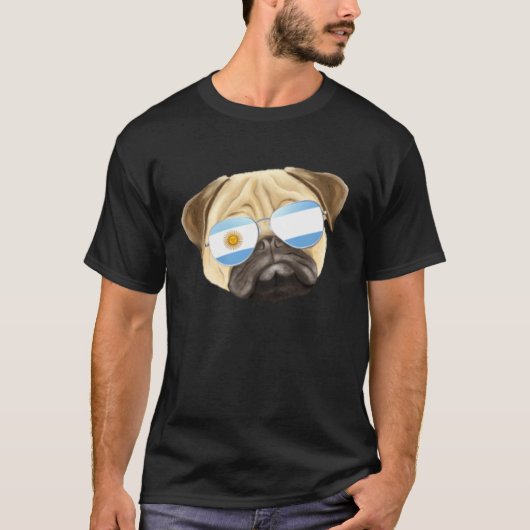 T-shirt Pug Drapeau Argentin Argentine Pochette (Devant)