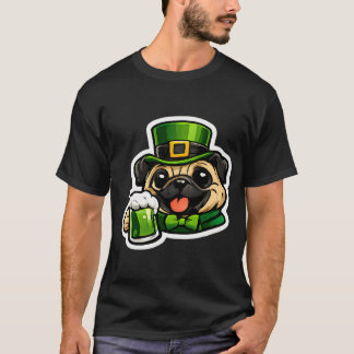 T-shirt Pug drôle buvant de la bière verte Lepre St Patric