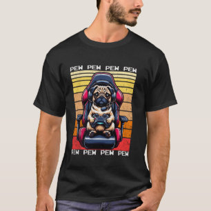 T-shirt Pug Gamer Pew Drôle Jeux Vidéo Vintage Garçons Hom