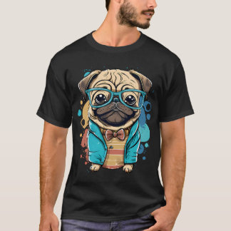 T-shirt Pug Hipster Kawaii Coloré