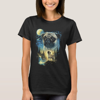 T-shirt Pug Howling to The Moon Meme Funny 90's Pug Dog Lo