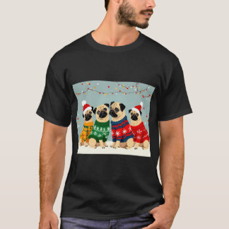 T-SHIRT PUG NOËL CHIEN MIGNON VÊTEMENT D'ART D'HIVER