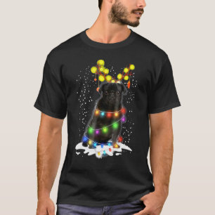 T-shirt Pug noir clignotant Joli chien de Noël Pug Noël