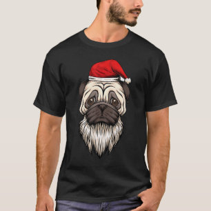 T-shirt Pug Porter Chapeau Barbe de Père Noël Pour Pyjam