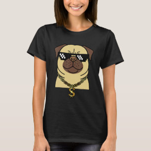 T-shirt Pug rafraîchissant rappeur chien avec des blings H