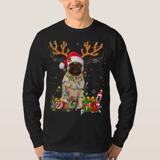T-shirt Pug Reindeer Family Matching Christmas (Devant)