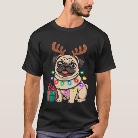 T-shirt Pug Renne de Noël (Devant)