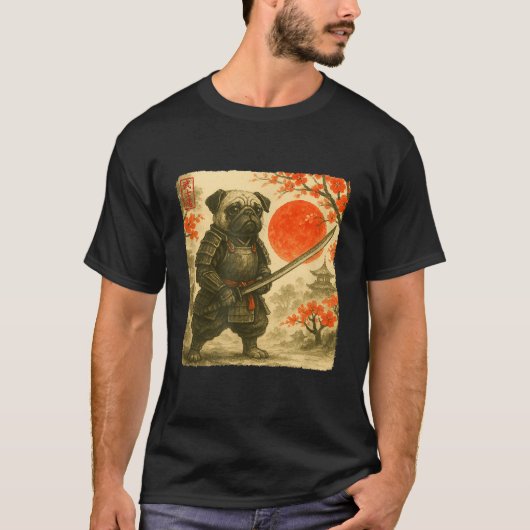 T-shirt Pug Samurai Japanese Warrior Costume Sumi-e Art Fu (Devant)