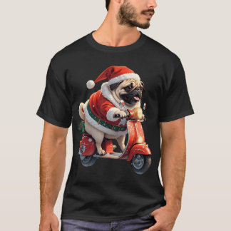 T-shirt Pug Santa Claus scooter drôle de Noël