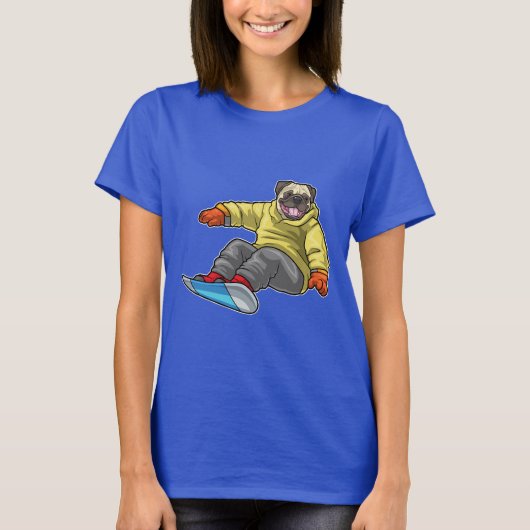 T-shirt Pug Snowboarder Snowboard (Devant)