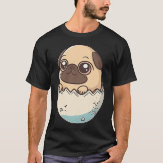 T-shirt pug sortant d'un œuf, chiot chibi kawaii avec 
