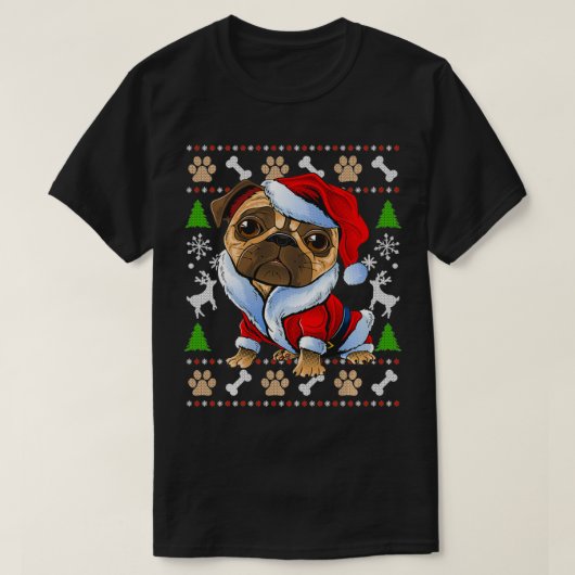 T-shirt Pug Ugly Christmas Sweater Santa Claus Pug Xmas Gi (Design devant)