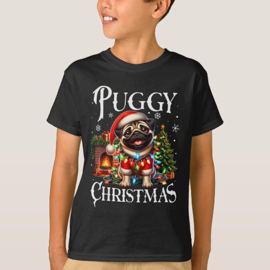 T-shirt Puggy Christmas Pug Xmas Pug Santa Claus Pug (Devant)