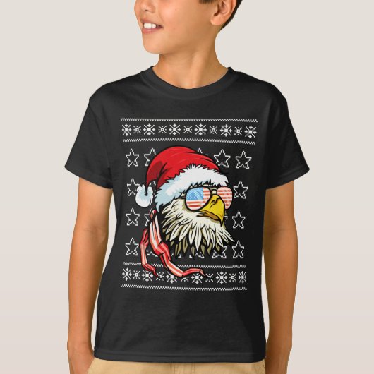 T-shirt Pugilant pull de Noël drapeau américain aigle chau (Devant)