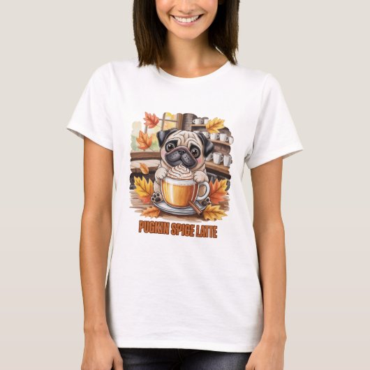 T-shirt Pugkin Spice Latte – Cute Autumn Pug Coffee Design (Devant)