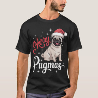 T-shirt Pugmas Pug Chien Heureux Chapeau de Père Noël Etoi