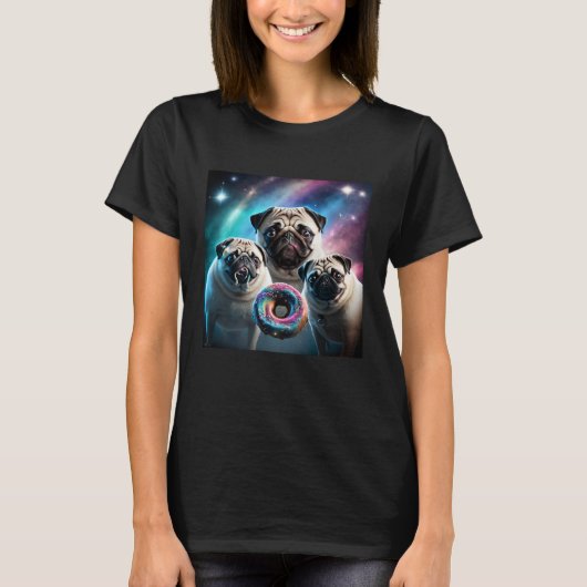 T-shirt Pugs dans l'espace avec des donuts Mignons garçons (Devant)