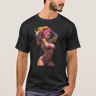 T-shirt Puissante Flex Bold Arc-en-ciel Haired Fitness God
