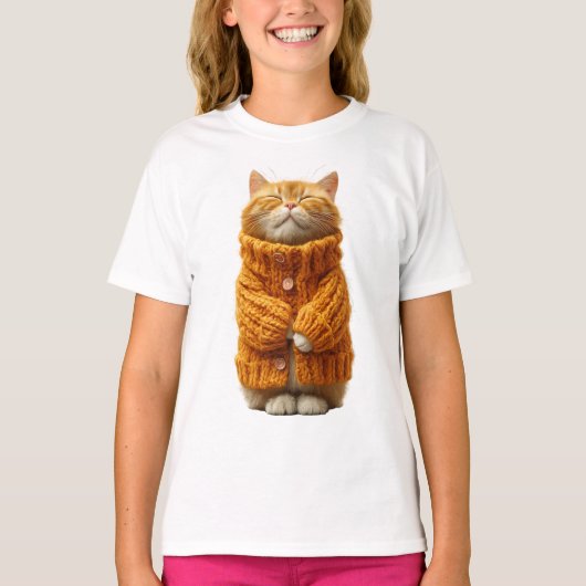 T-shirt Pull orange confortable Chat roux Enfants (Devant)