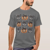 T-shirt Pumpkin Jack o Lantern Halloween Coquette Fall Bow (Devant)