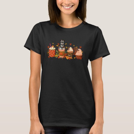 T-shirt Pumpkin Latte Coffee Cups Schnauzer Fall Vibes Tha (Devant)
