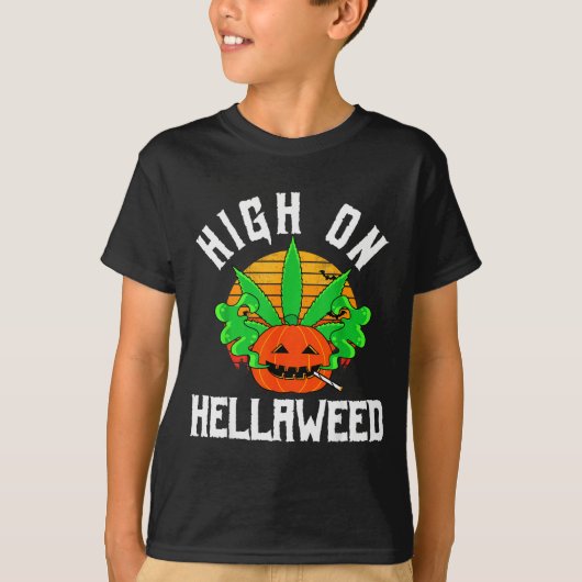 T-shirt Pumpkin Smoking Weed Costume Retro Funny Halloween (Devant)